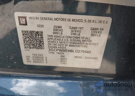 2020 Chevrolet Silverado 1500 2Wd Short Bed Custom из США, поврежденный, VIN 3GCPWBEH6LG279560